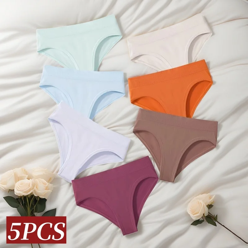 

5 шт./компл., женские трусики с высокой посадкой, женские трусы, однотонное бесшовное нижнее белье, S-XXXL, сексуальное нижнее белье, нижнее белье