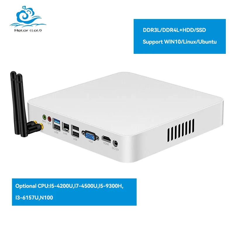 Inter Core i5-4200U N100 كمبيوتر صغير يدعم كمبيوتر Linux WiFi مع 4xUSB3.0 2xUSB2.0 1xGagbit LAN 1xHDMI 1xVGA Windows10 جاهز