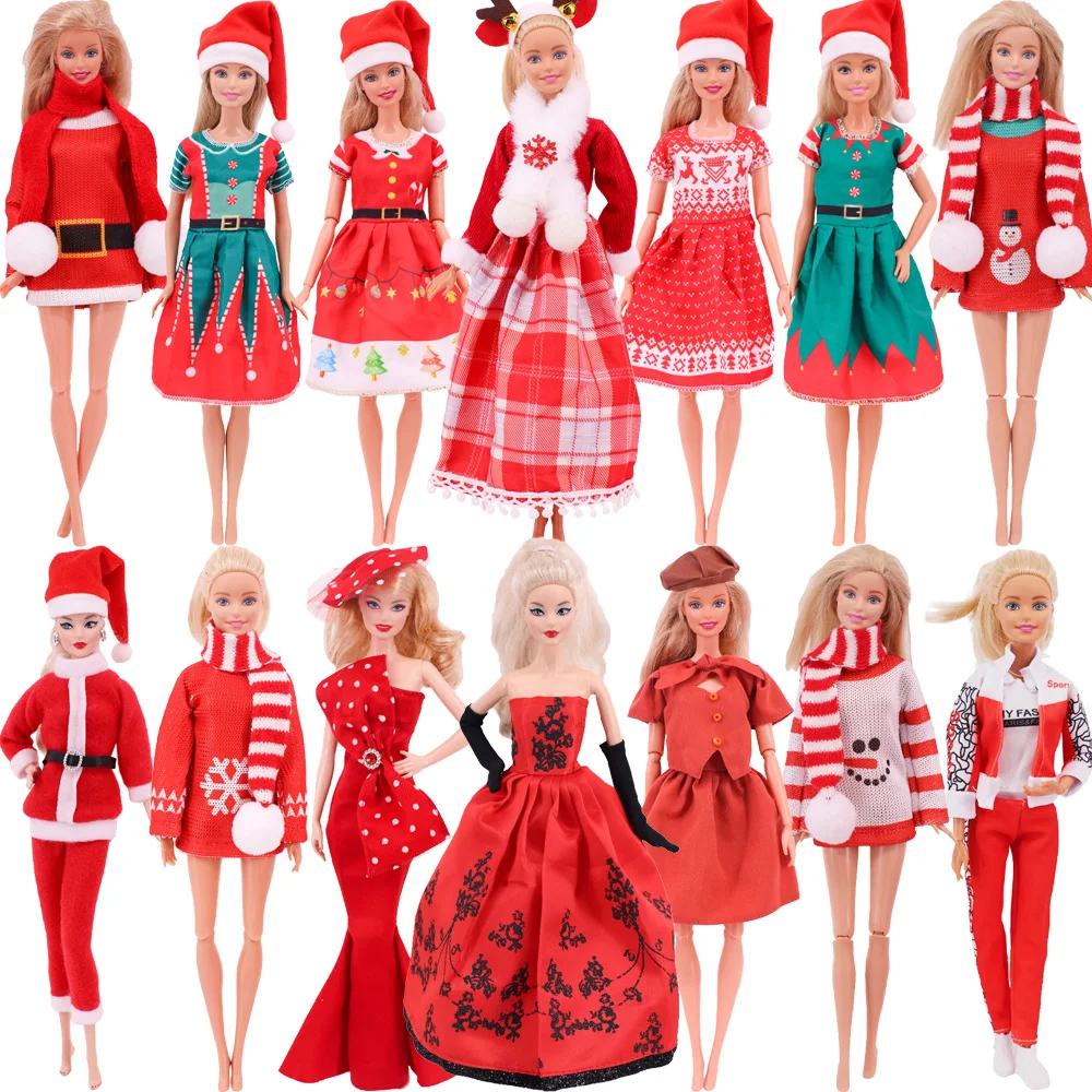 Christmas Series Doll Clothes Dress For 30cm Doll Clothes Accessories Santa Claus Sweater Scarf Hat 1/6Bjd Blythes Skirt,Gifts