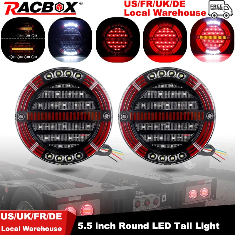 

5.5 inch Round LED Tail Light Sequential Brake Turn Signal Light Reverse Lamp For Car Truck Trailers Tractor Lorry Van 12V 24V