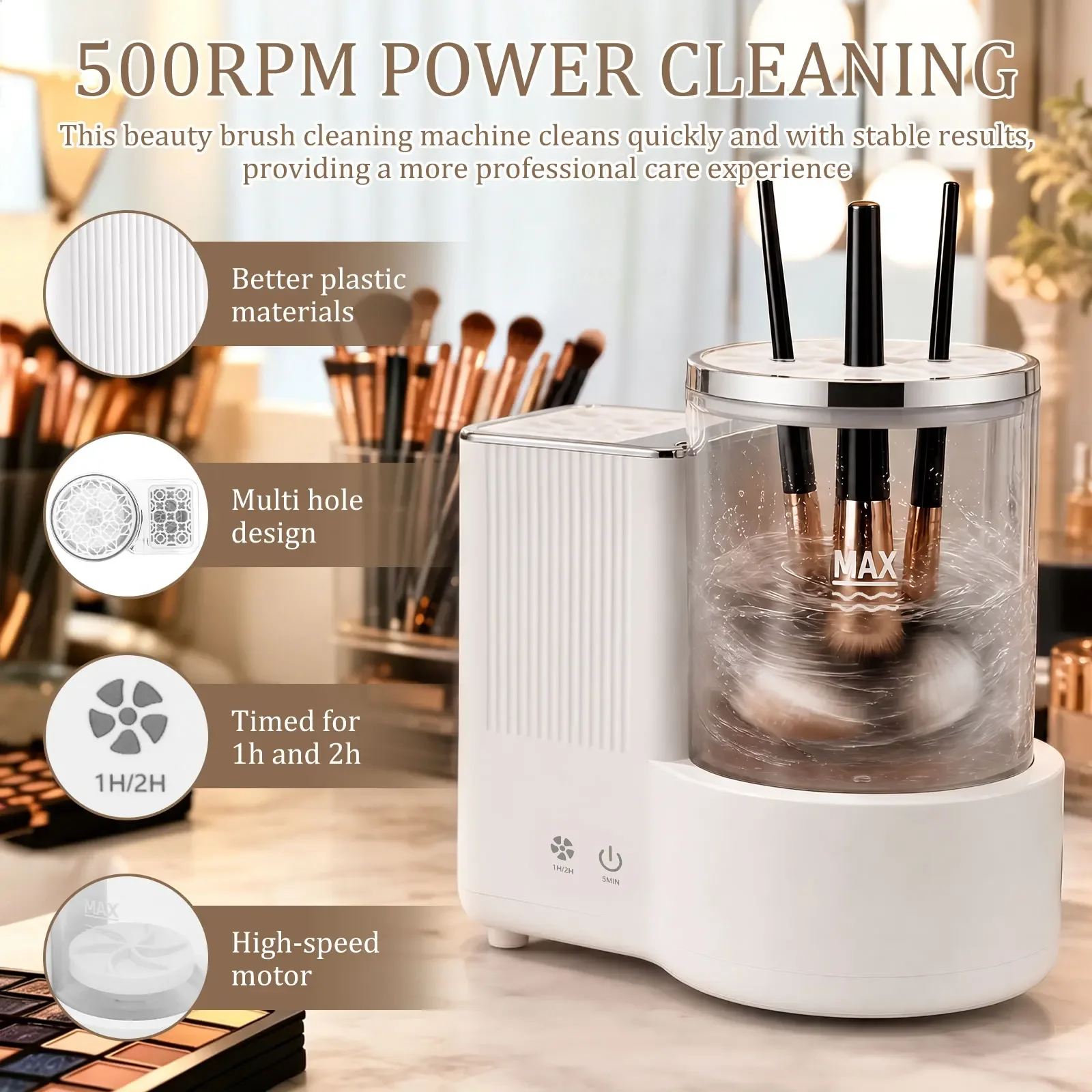 3 IN 1 Electric Makeup Brush Cleaner Machine Makeup Brush Automatic Cleaner Dryer Tool for All Size Beauty Brushes Fast Drying