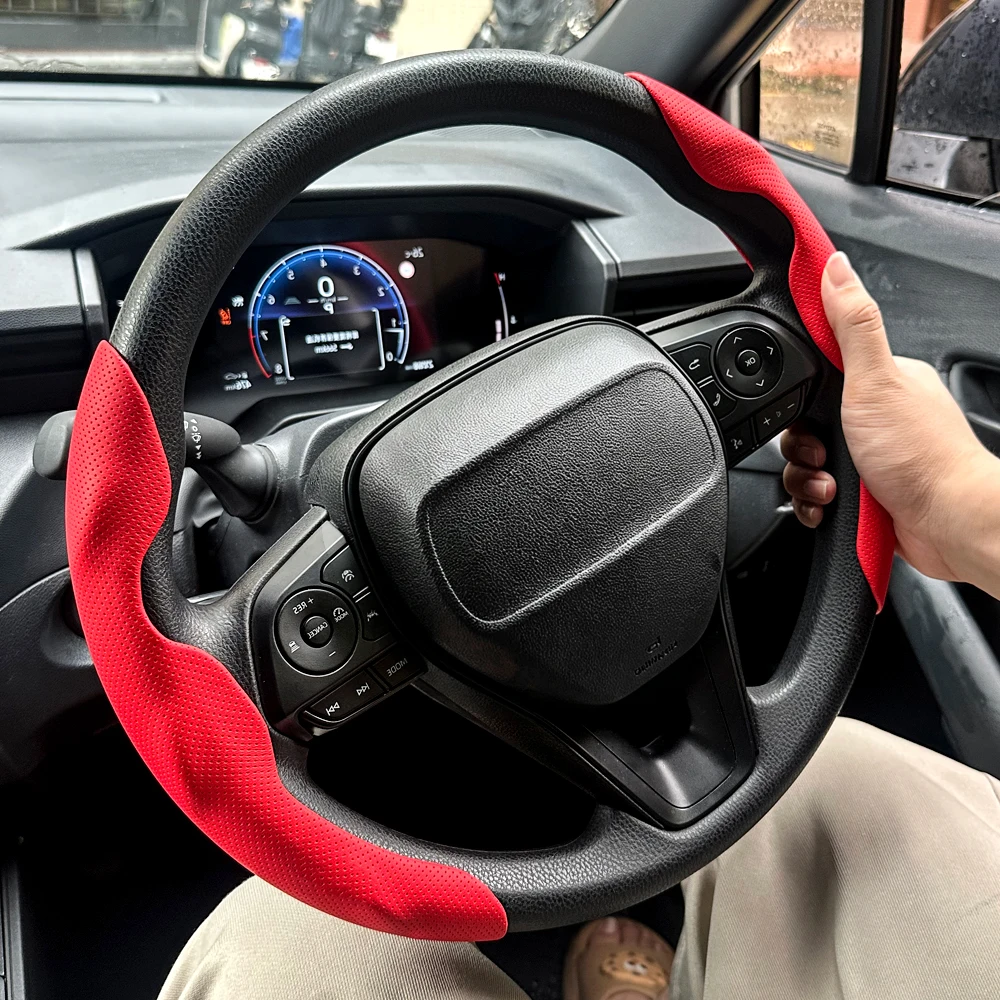2 Stück Perforierte Leder-Lenkradbezüge, Atmungsaktiv, Rutschfest, Schweißabsorbierend, Universell für Autos, Auto-Zubehör – Detail 3