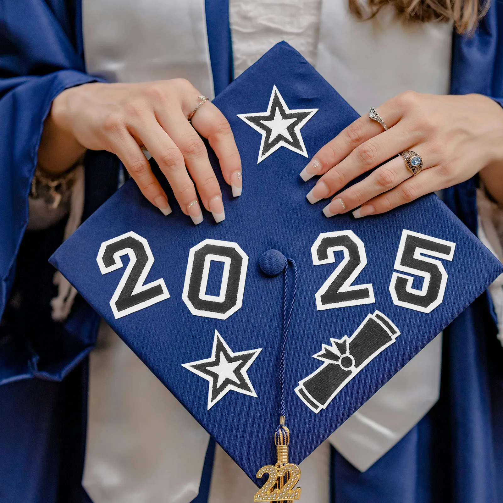 1 Set Embroidered Graduation Season Patches for Clothes Fashionable Iron on Applique DIY Fabric Patches for Backpacks Hats