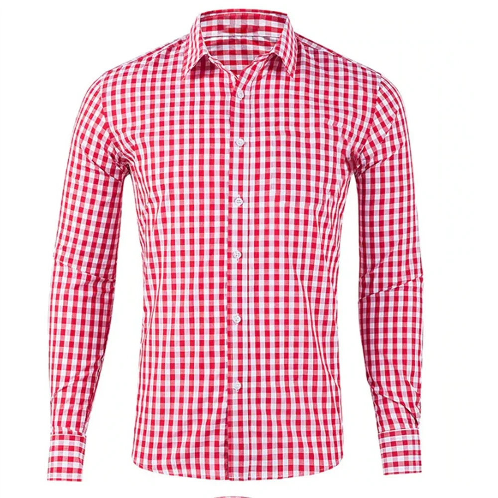 Men's shirt button-up shirt red blue long sleeve plaid/check lapel street resort printed clothing fashion casual Hawaii 6XL