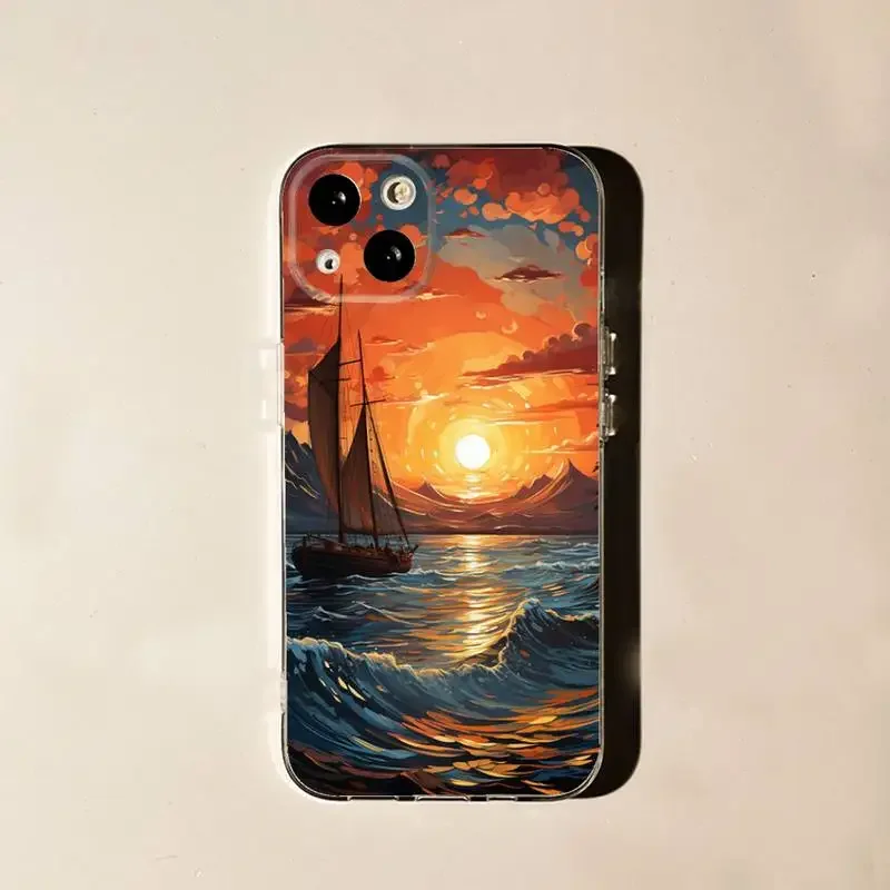 When Sunset View Phone Case For iPhone 11 12 Mini 13 14 15 Pro XS Max X 8 7 6s Plus 5 SE XR Transparent Shell