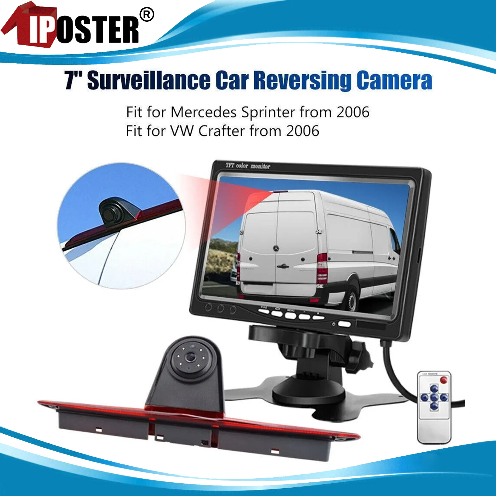 

iPoster 7" Monitor Fisheye AHD 1080P IR Reversing Backup Camera For Mercedes Sprinter/VW Crafter Benz Night Vision For Truck RV