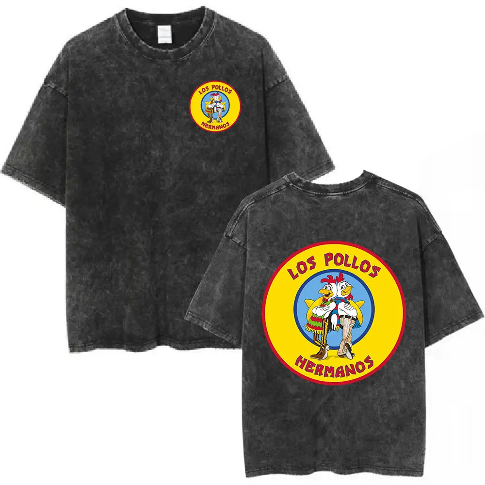 TV Series Breaking Bad T-shirts Los Pollos Hermanos Chicken Brothers Vintage Washed T Shirt Men Women Cotton Casual Cozy T-shirt