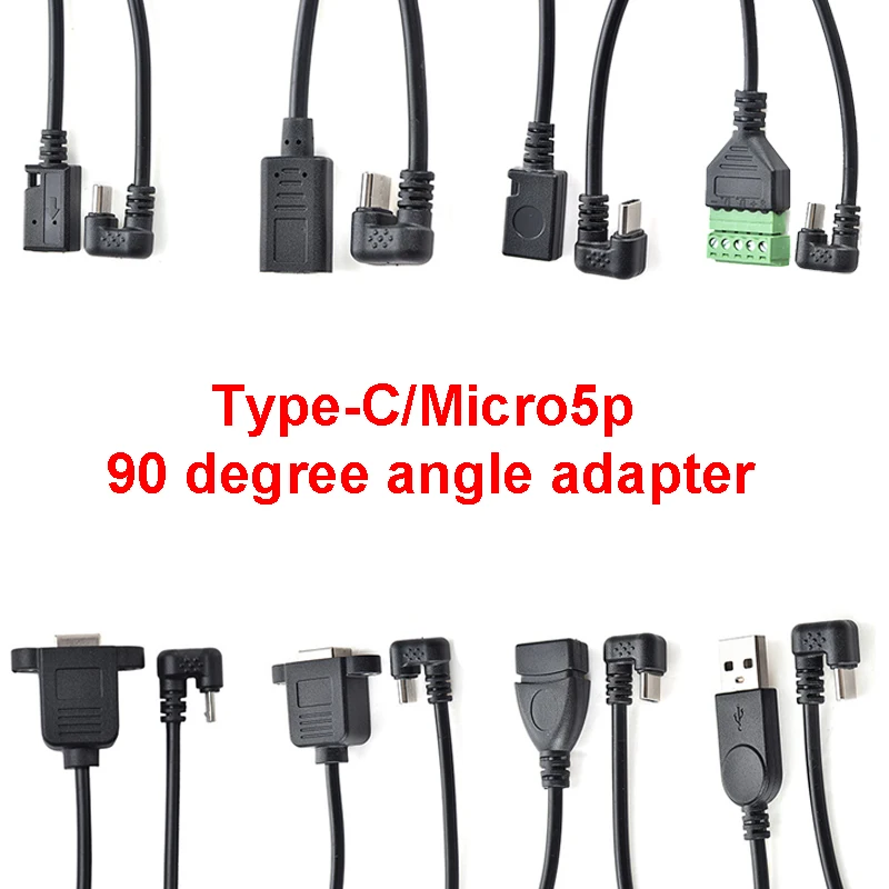 

1PCS 90 Degree Micro Mini Usb Up Angle USB 2.0 Type C Female To Micro USB Male USB-C Charging Data Converter Adapter Cable 30cm