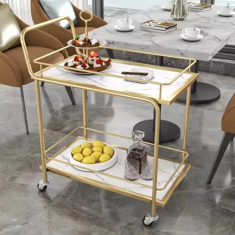 Modern Nordic Style Multi-Layer Iron Dining Trolley High-End Storage Wine Food Car Hotels Restaurants Bar Cart Kitchen Room