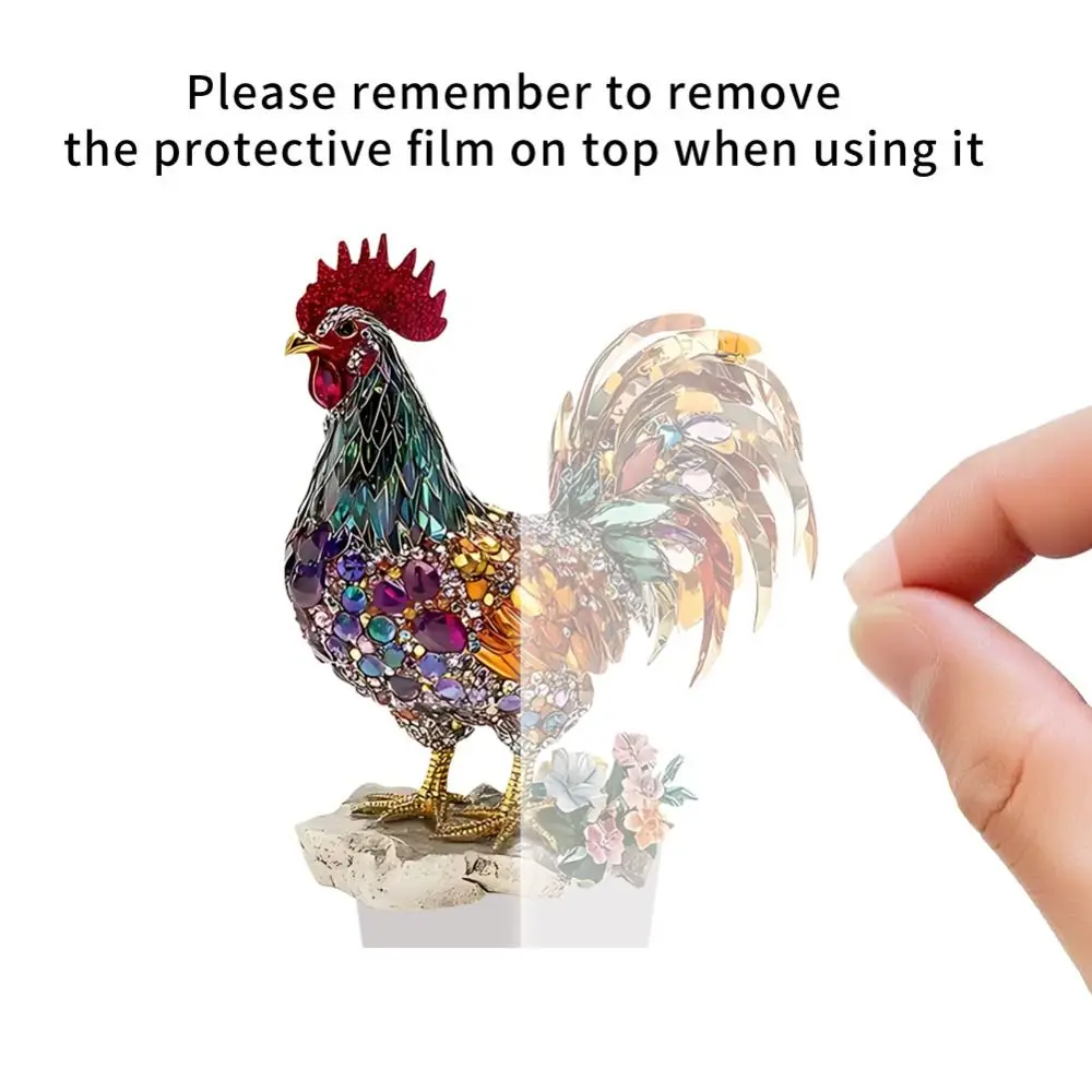 Ornement de coq en acrylique, statue d'animal colorée plate 2D, figurine miniature créative et exquise, sculpture pour salon