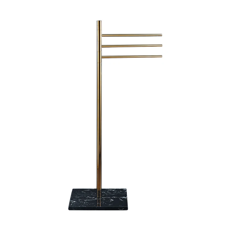Marble Stone Base Towel Rack Luxury Hotel Towel Holder Floor Standing Towel Storage Shelf Brush Gold Towel Bar