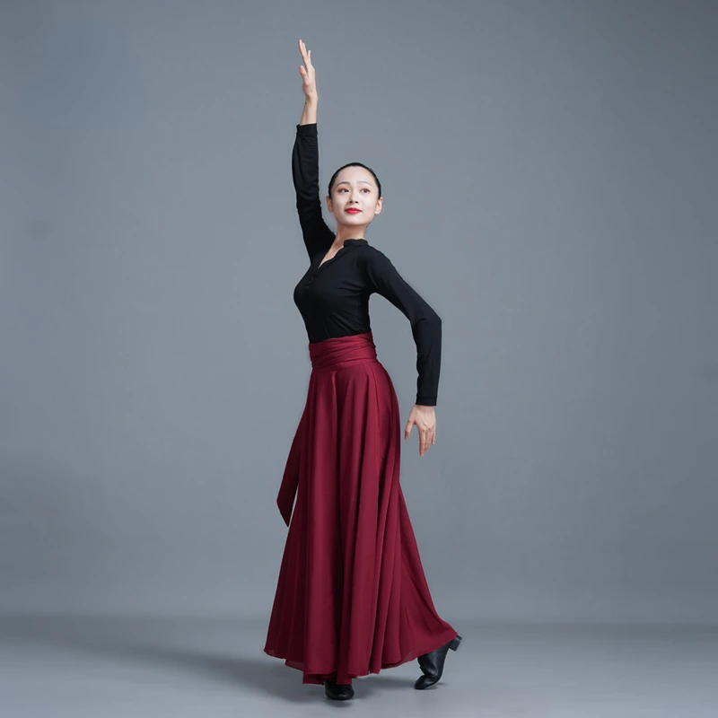 Saia de dança chinesa nacional da Mongólia para mulheres, saia flamenca espanhola para palco, roupa dançante de salão moderna, vestido hmong