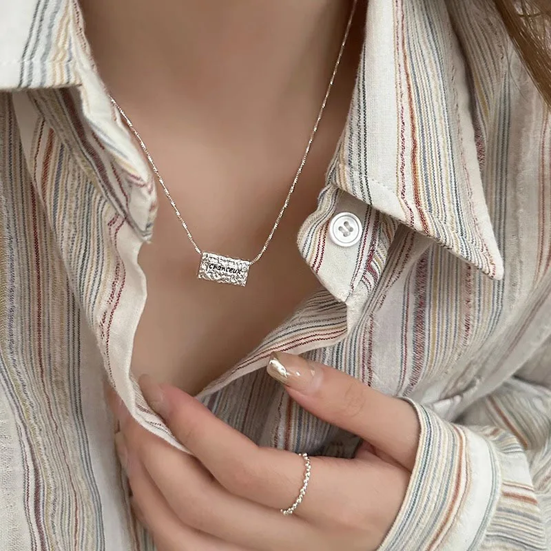 

New Arrival 925 Sterling Silver Geometry Liquid Lava Necklace for Women Girl Trend Letter Versatile Jewelry Gift Dropshipping