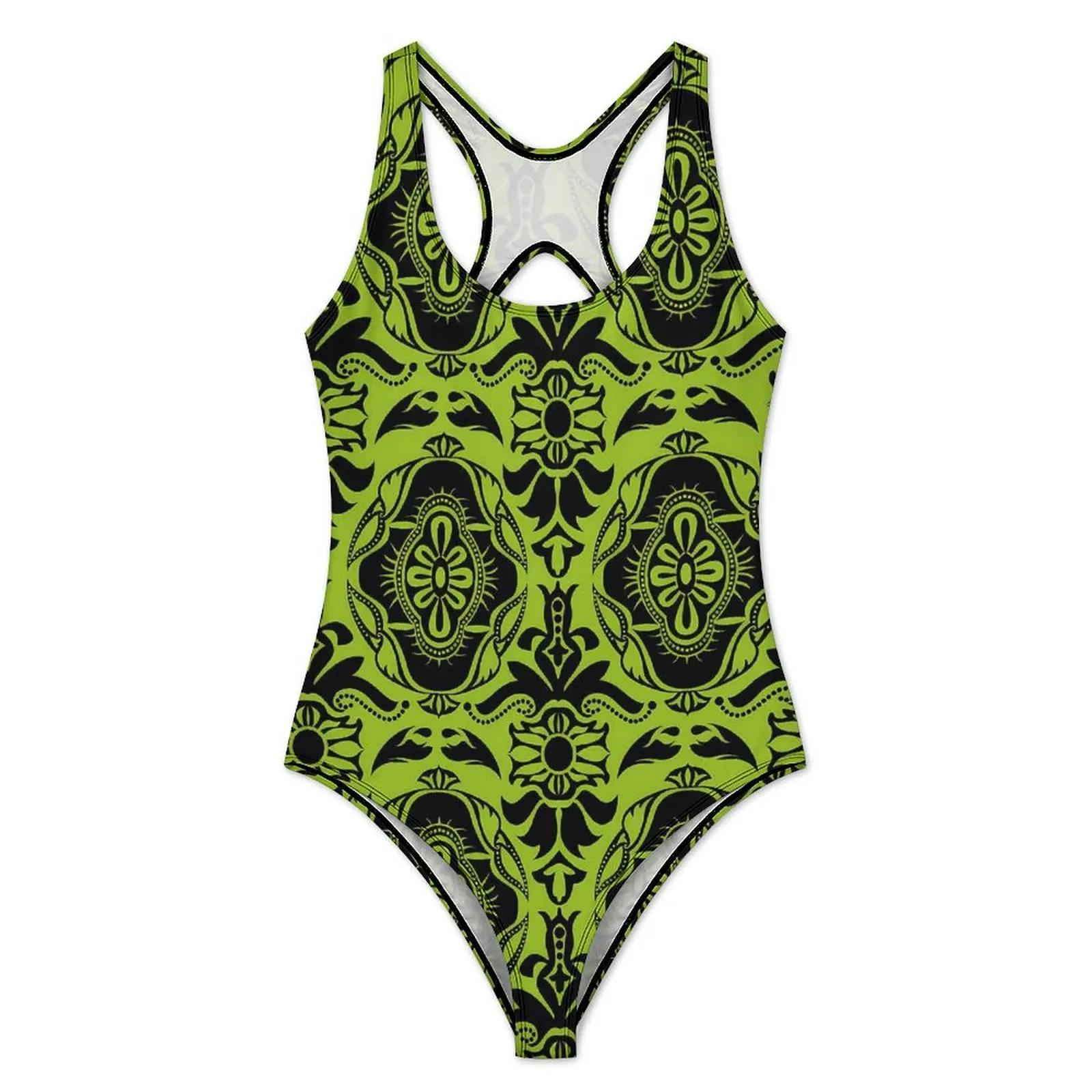 ملابس سباحة دمشقي للهالوين مثيرة باللونين الأخضر والأسود قطعة واحدة ملابس سباحة رافعة للأعلى ملابس شاطئ أنيقة للعطلات