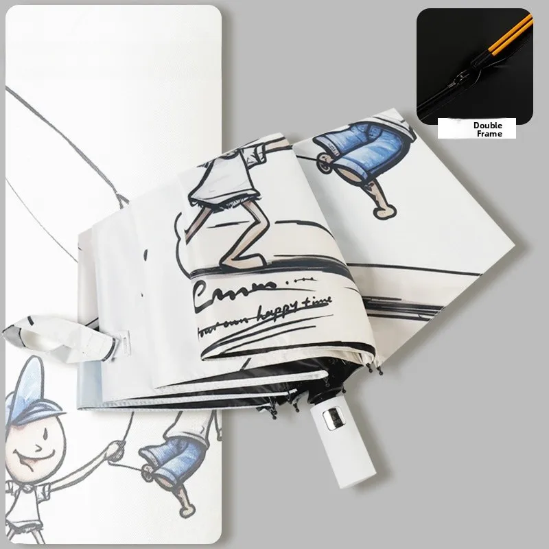 

Cute Cartoon Automatic Sun Rain Umbrella Men's Compact Sunshade UV Protection Sun Umbrella Women's Three-fold Umbrella
