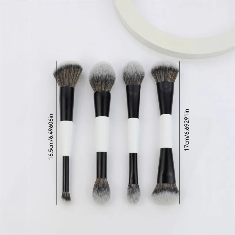 Set di pennelli per trucco a doppia faccia da 4 pezzi per fondotinta, contorno, miscelazione, evidenziazione, fard in polvere