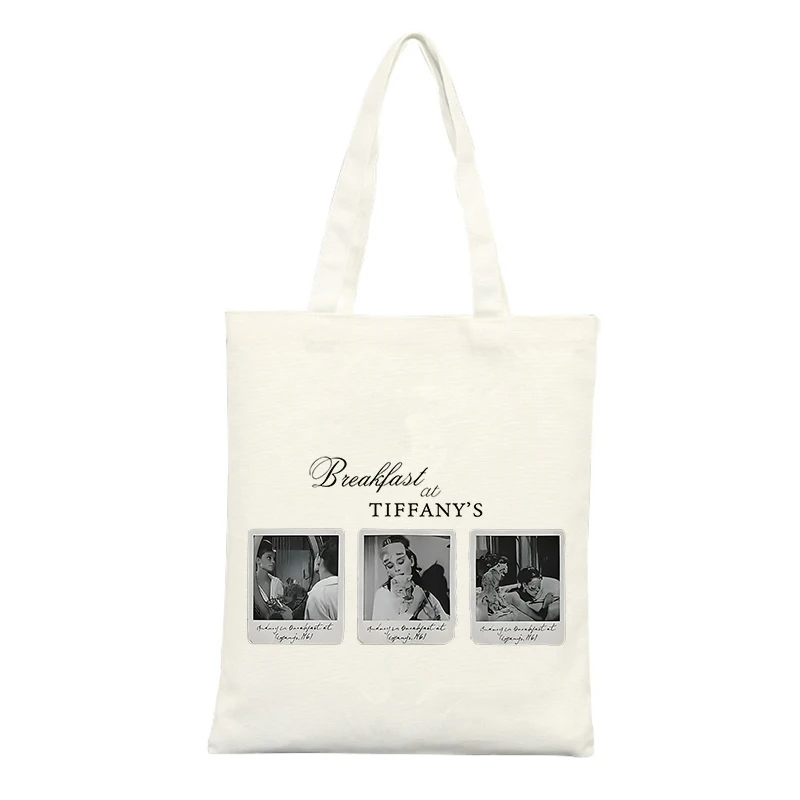 Canvas Tote Bag with Vintage Black and White Photo Prints and Typography, Ideal for Casual Shopping and Daily Use