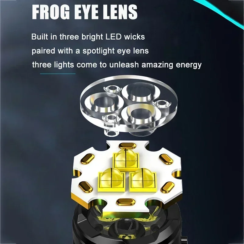 Linterna portátil de alto brillo con 3 LED, pantalla de potencia de carga tipo c, Mini luz multifuncional para exteriores, uso para pesca y Camping