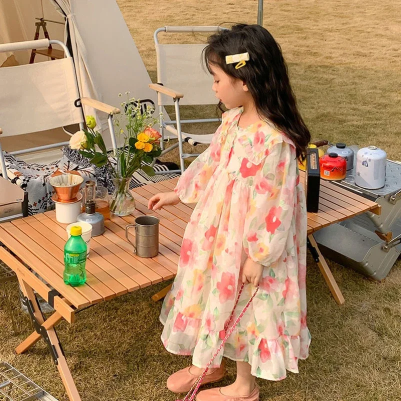 

2024 Kids Dresses for Girls Clothes Pure Color All-match Lace Girls Short-sleeved Dress Baby Princess New Summer One Piece Dress