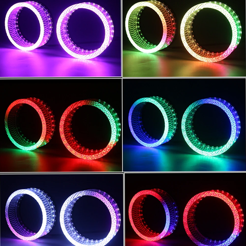 SANVI 2Pcs 5D Bluetooth App Control WRGB Crystal Angel Eyes Mask LED Halo Rings DRL Tuning Light for Projector Lense Install