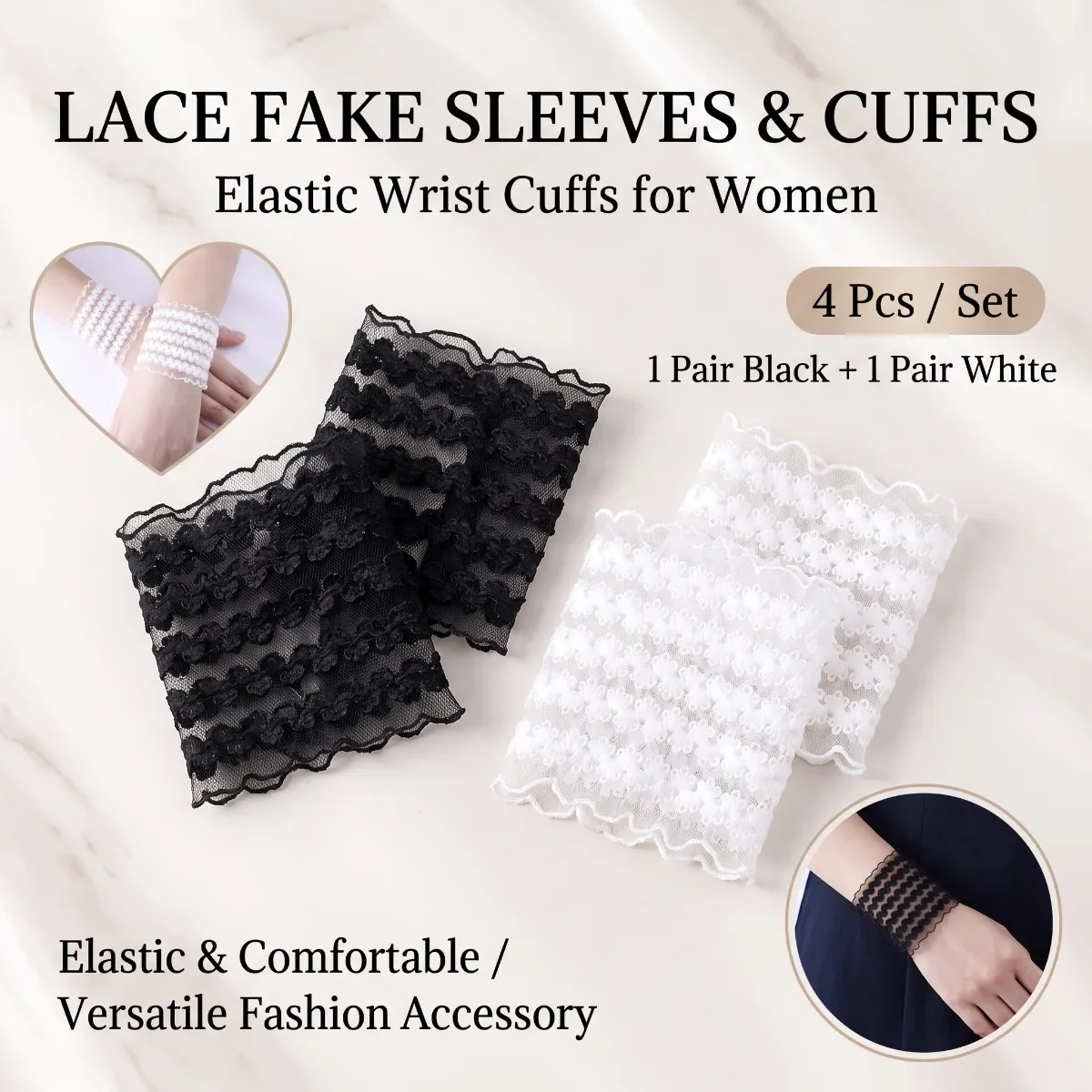 4Pcs Elastic Lace Sleeve Holders Anti Slip Cuff Tightener Straps Removable Armband Rings for Shirts Coat Wristband Decor