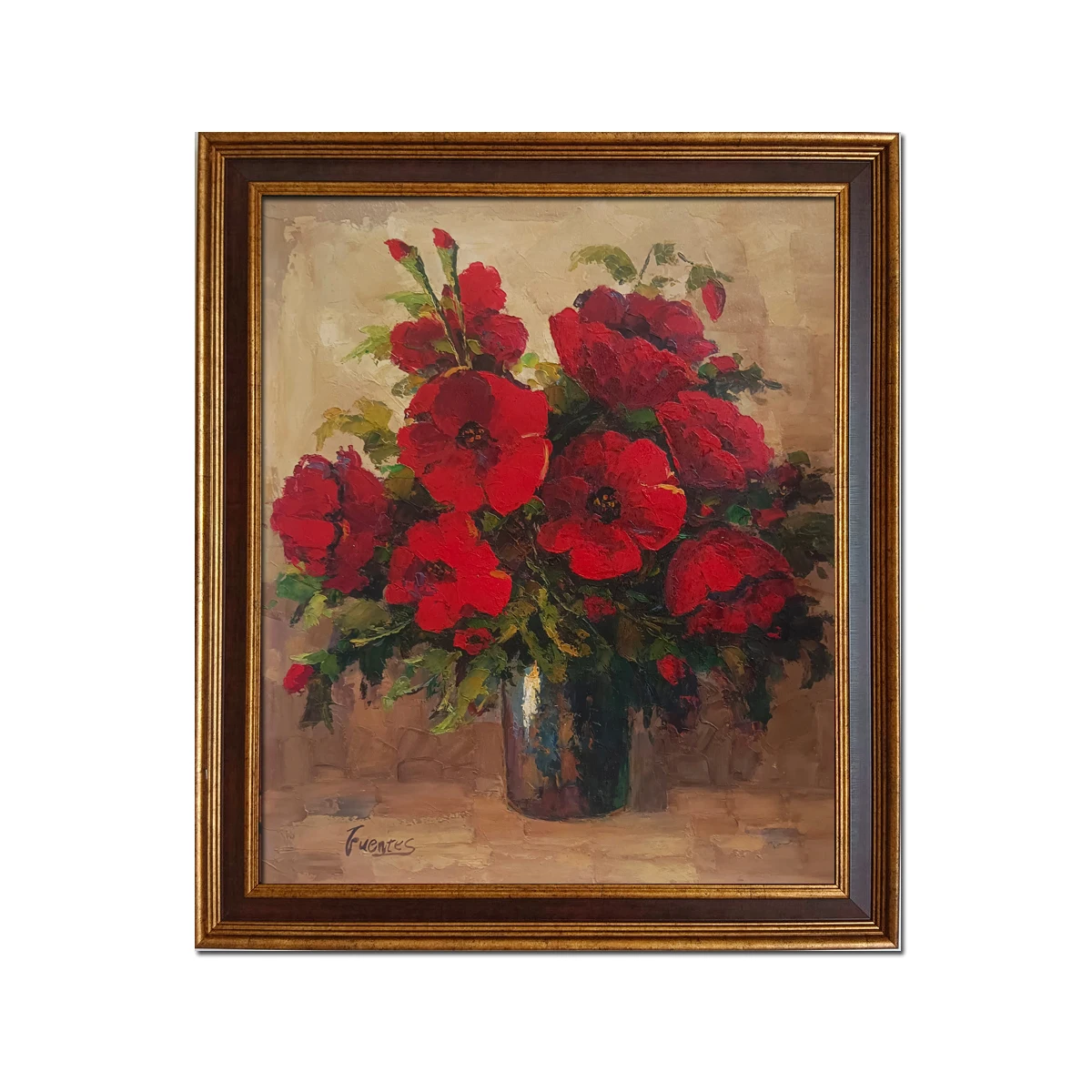 

Golden Framed-Handpainted Oil Painting on Canvas IMPRESSIONISM Red Flowers in Vase View Wall Art Decor Reproduction Artwork