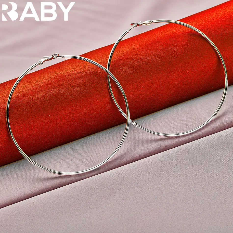 

URBABY 925 Sterling Silver 50mm/60mm/70mm/80mm Big Circle Hoop Earrings For Women Fashion Jewelry Wedding Party Charms