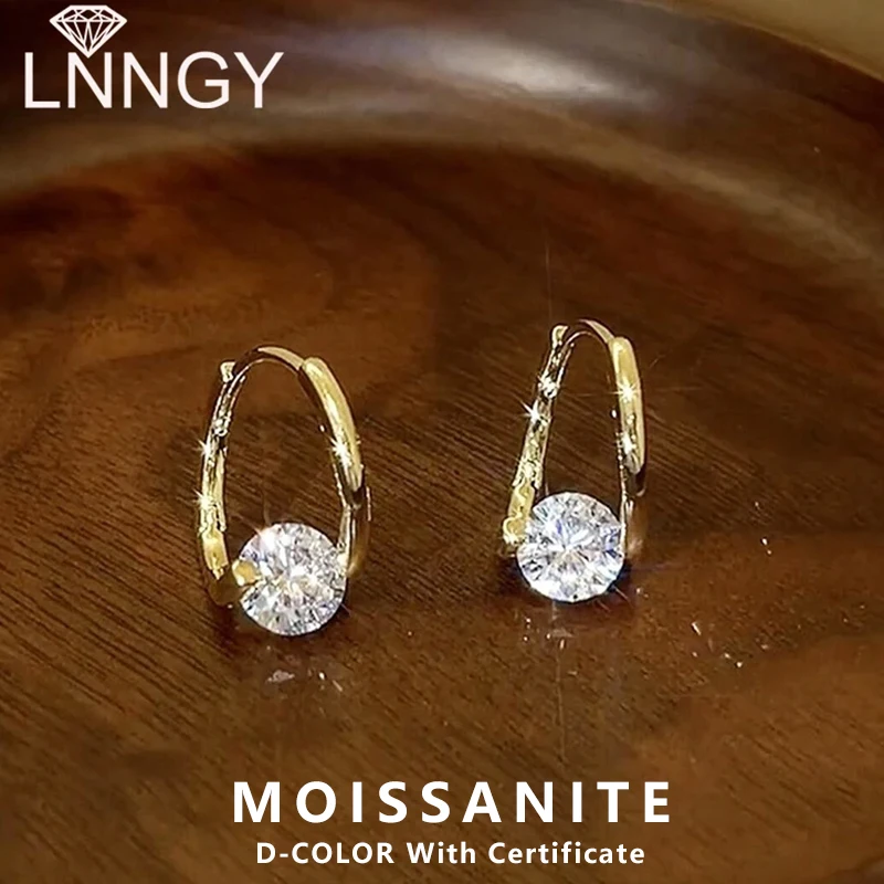 

Lnngy Huggies Earrings Sterling Silver 925 Fashion Korean Bling 6.5mm 1.0ct Moissanite Hoop Earring For Women Bridal Jewelry