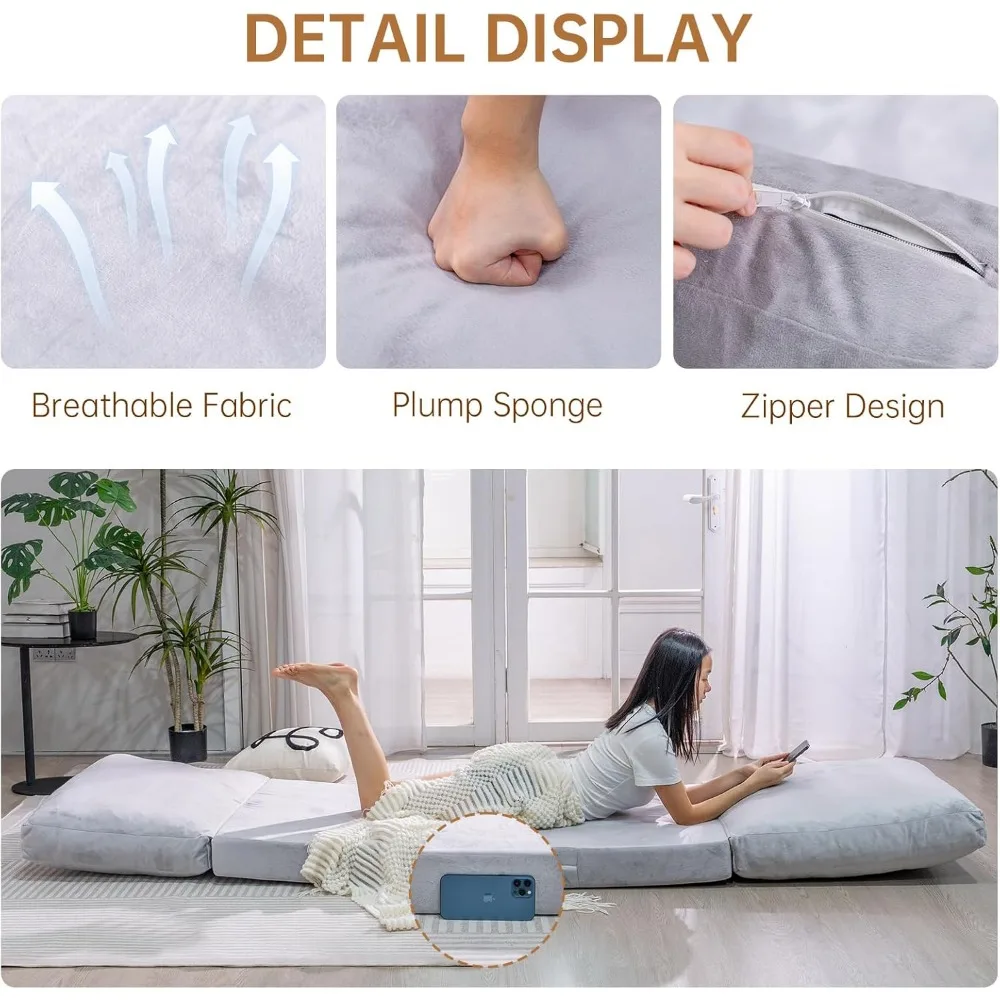 كراسي بين باج للبالغين، سرير أريكة قابل للطي، سرير أريكة أرضية، مرتبة أرضية قابلة للطي مع غطاء من الفرو الصناعي الناعم قابل للغسل، #4