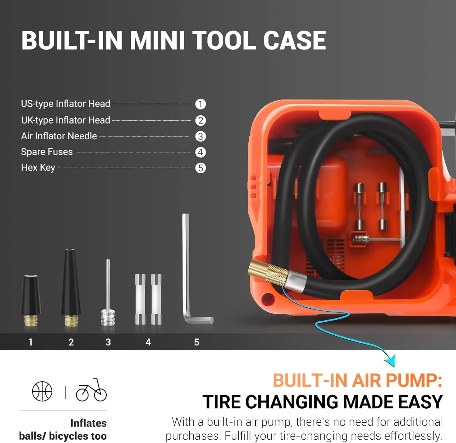 طقم جاك سيارة كهربائي 5 طن 12 فولت هيدروليكي (نطاق الرفع: 6.1 ~ 17.7 بوصة) مع مقبس كهربائي منفاخ لتغيير سيارة SUV Sedan MPV #3