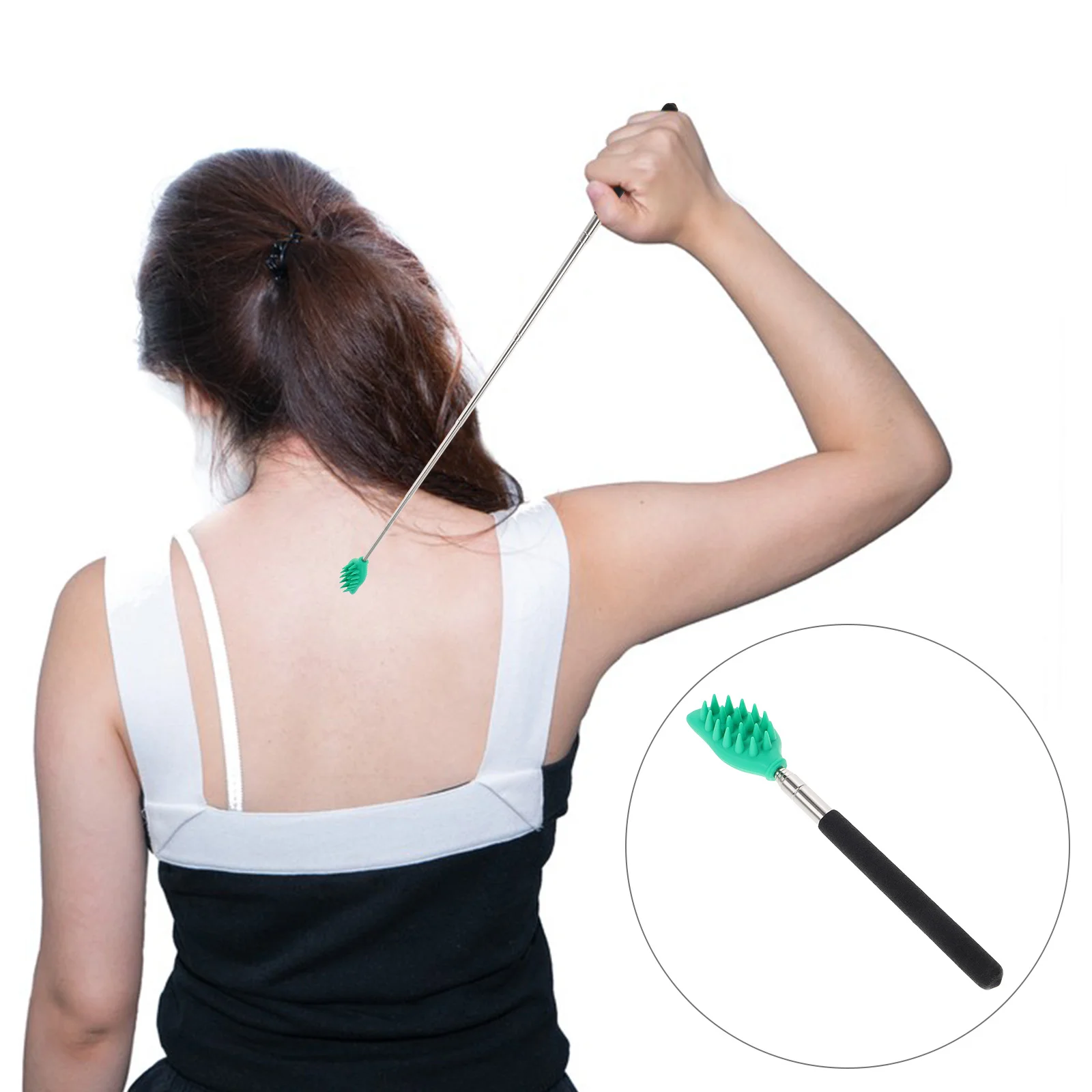

Silicone Telescoping Back Scratcher for Adults Scalp Relaxer Hand Cleanser Green Tool Extendable Bath Brush