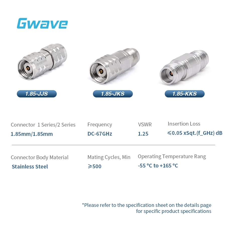High Frequency Millimeter Wave RF Adapters Stainless Steel DC-67GHz 1.85mm to 1.85mm