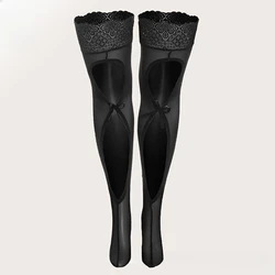 Plus Size Lace Over Knee Socks Sexy Women Hollowed Out Lace Up Socks Thigh Ultra-thin High Stocking Anti-slip Sock Medias