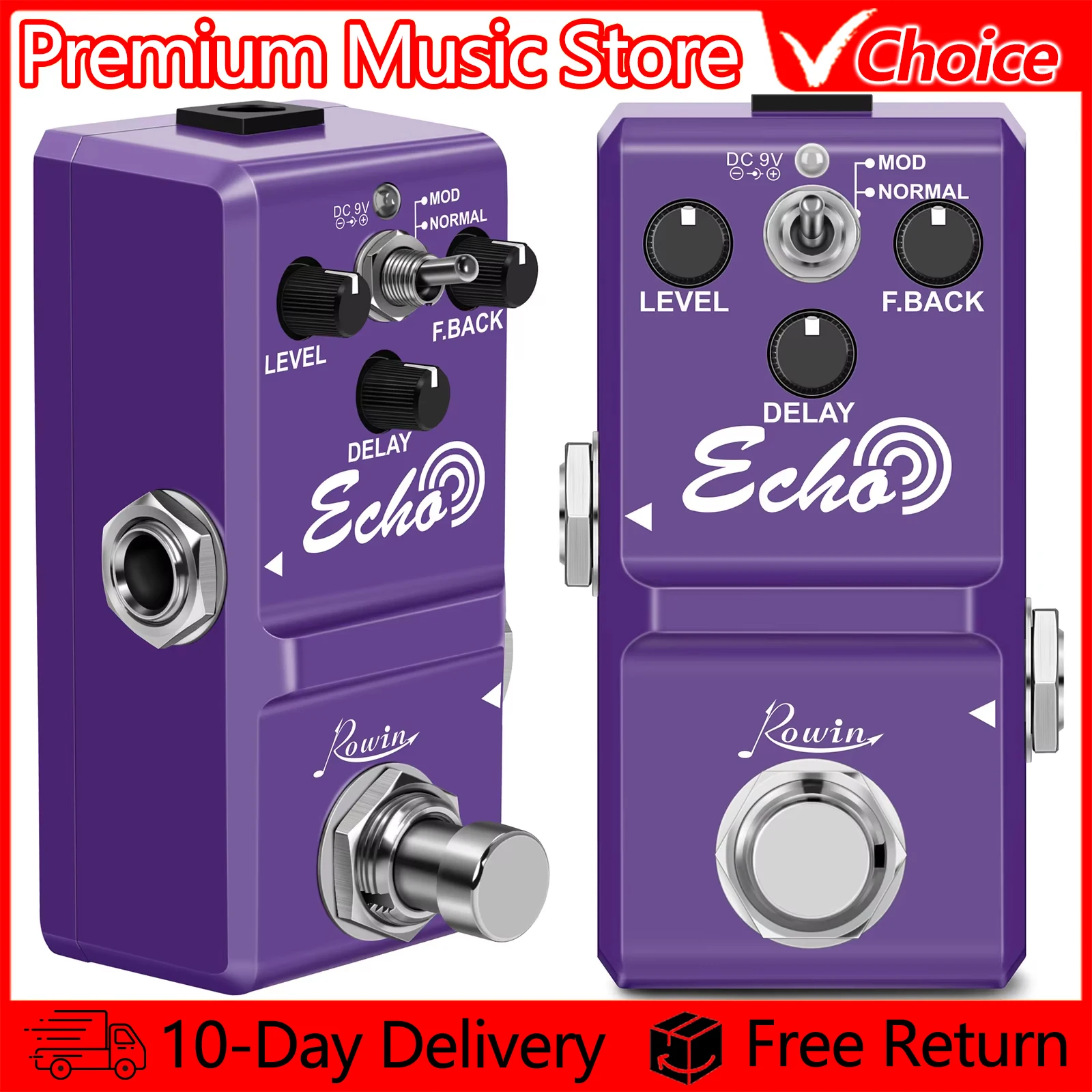 ROWIN Guitar Pedal LN-314 ECHO Delay Effect 25ms~600ms Wide Delay Range Guitar Pedal True Bypass Guitar Parts & Accessories