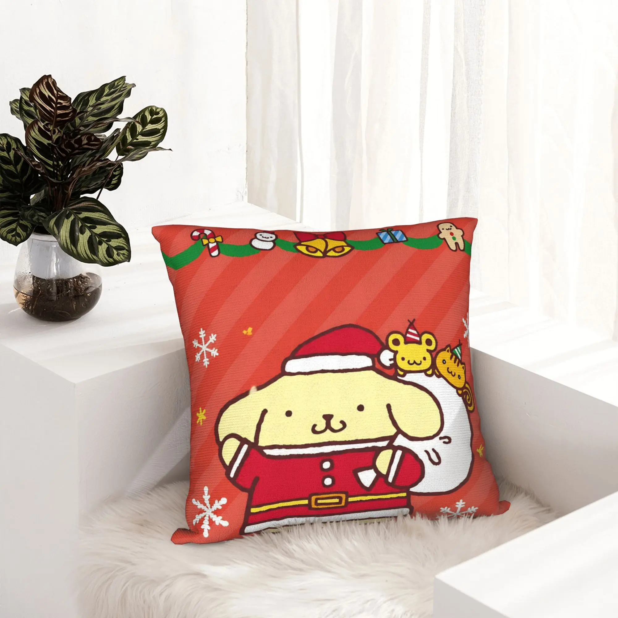 Pompompurins Christmas Santa Holiday Pillowcase Printing Polyester Cushion Cover Gift  Throw Pillow Case Cover Home Zipper 18''