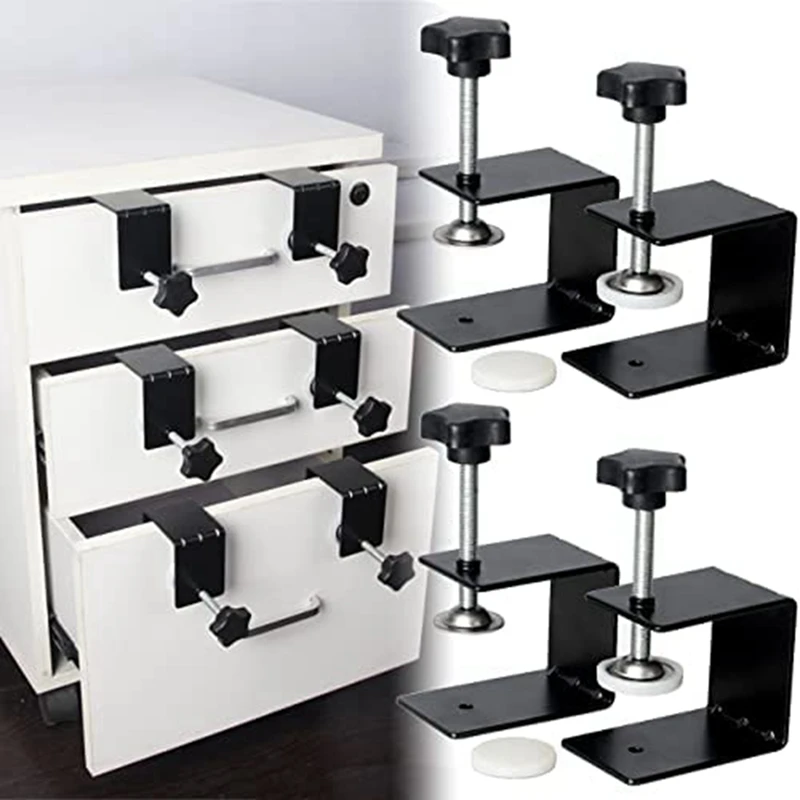 4Piece Drawer Fixing Clip Drawer Front Installation Clamp Black For Woodworking,For Tables Desk Mount