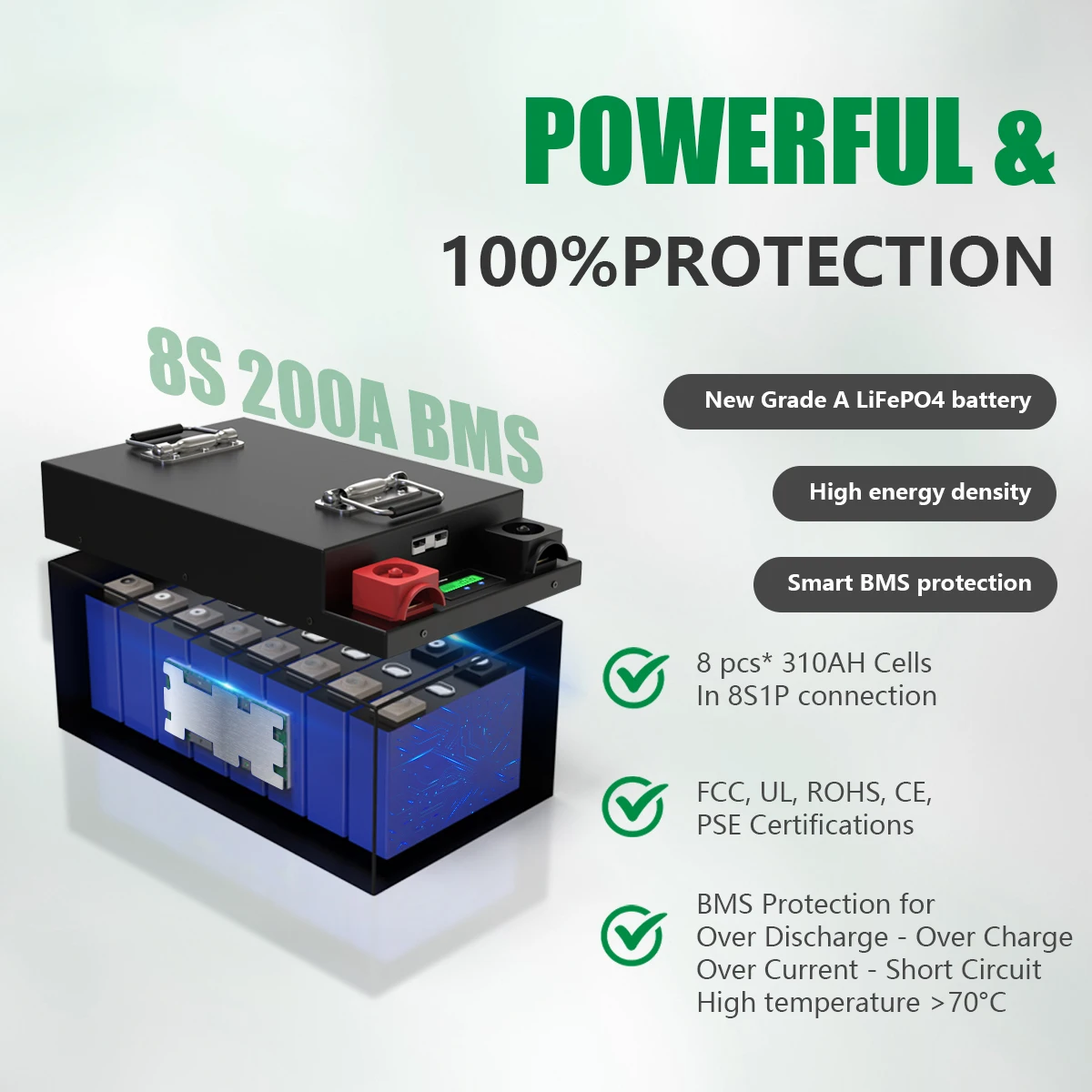 VEFEPO4-Batterie 48V, 3kW/5kW/10kW, 100Ah/200Ah, avec LilRS485 BMS 32 Parallèle pour Installation Solaire Hors Réseau, Garantie de 10 ans