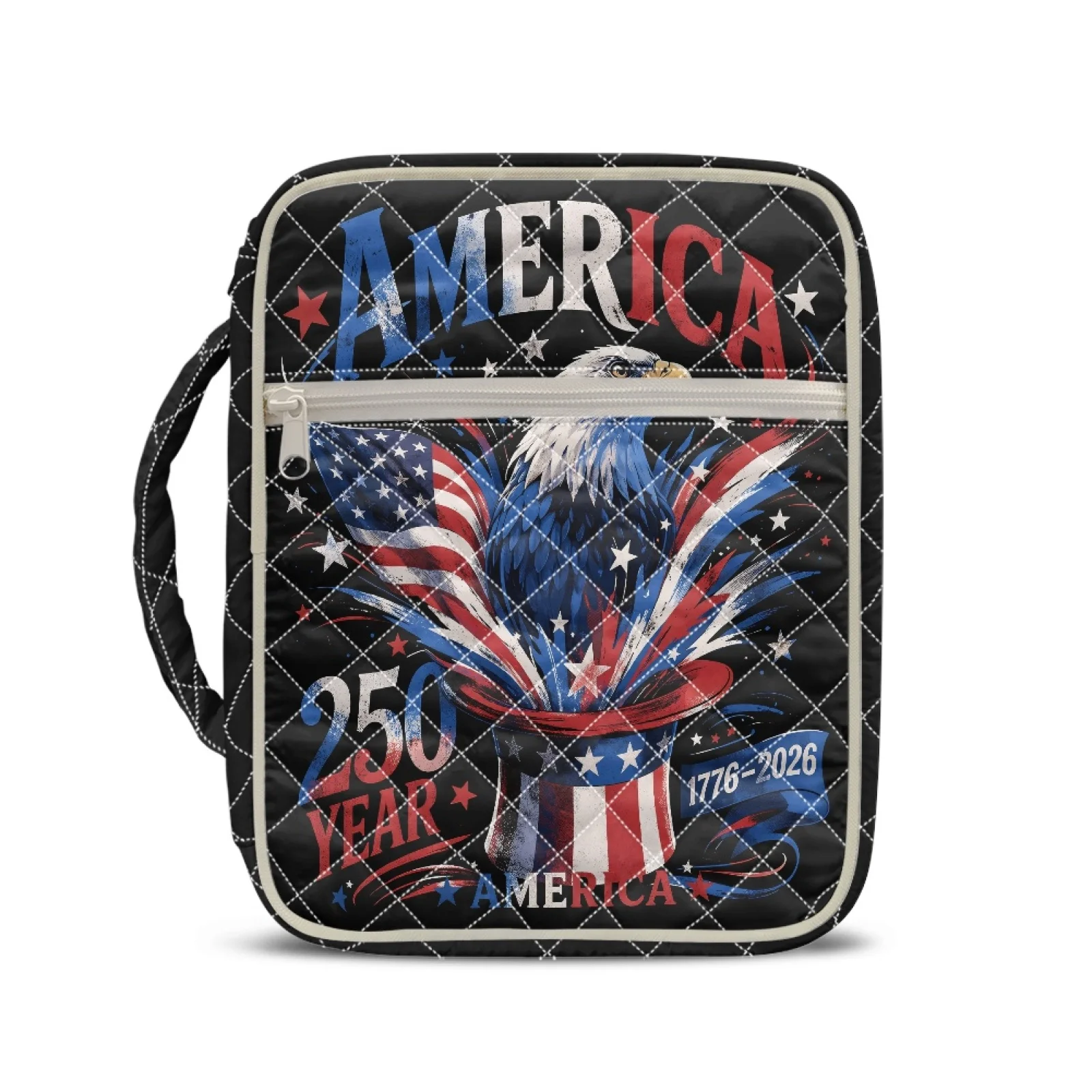 Coloranimal Eagle America Flag 2026 Collection Handle Quilted Bible Cover for School Polyester Fabric Bible Study Bag
