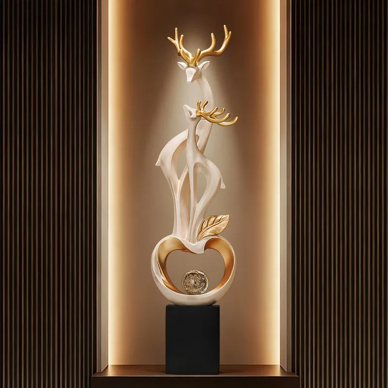 Home Decor Abstract A Pair Deer Art Sculpture Entrance Decoration Luxury Living Room TV Stand Vertical Height Statue Decorations