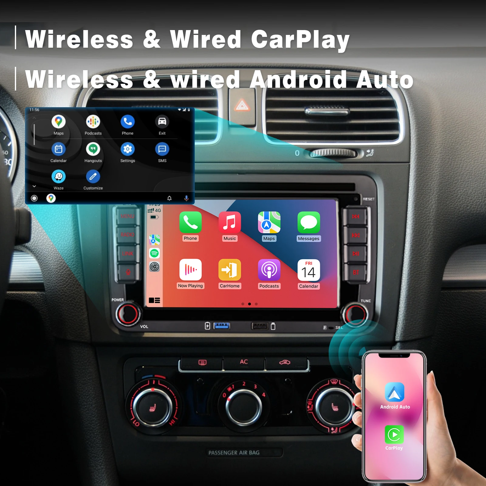 Car Radio with Wireless Carplay Android Auto SWC DAB+ for VW Volk swagen Golf Polo Passat b7 CC seat Beetle Jetta Touran Skoda