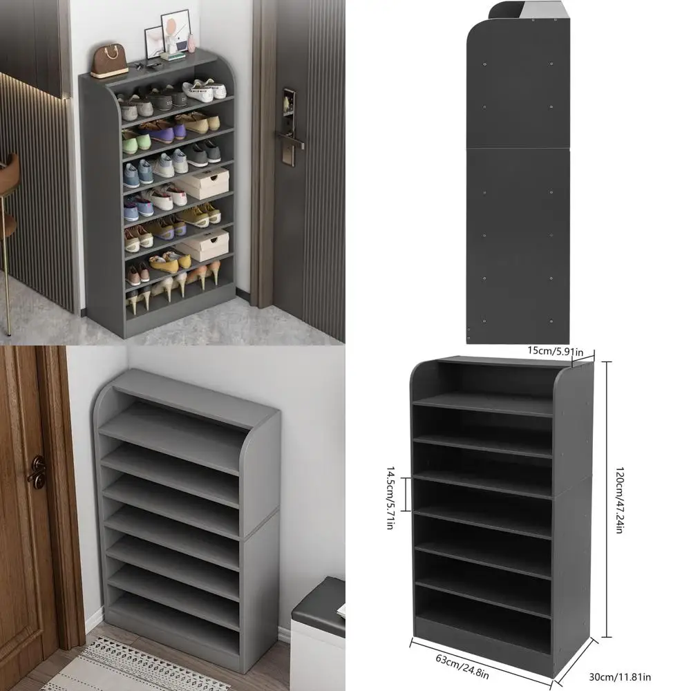 

Grey Freestanding 7-Tier Shoe Rack for Entryway, Hallway, Living Room - Open Storage Cabinet Solution