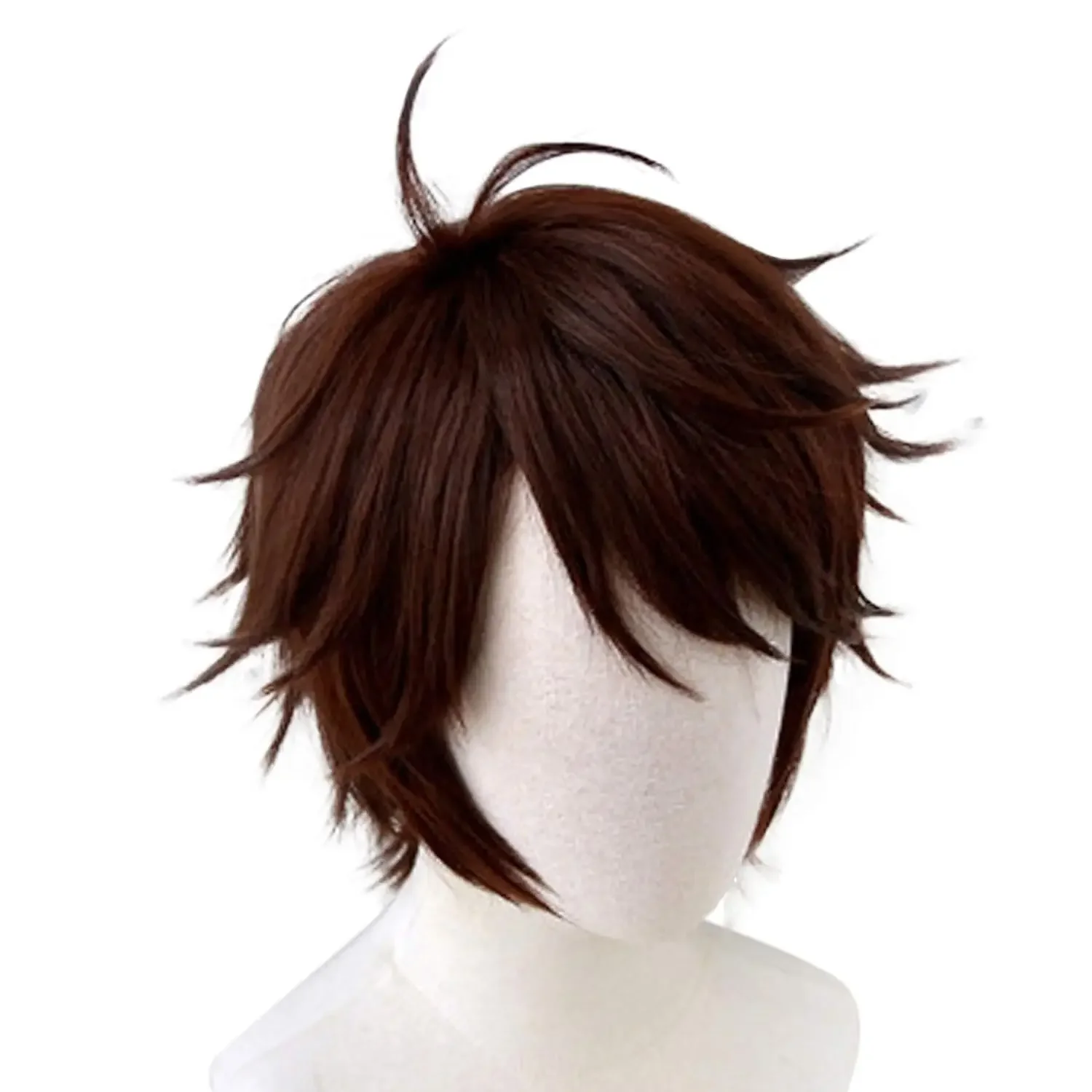 Parrucca Cosplay per Anime Party for Halloween Short Straight Brown for Men Peluca marron parrucca sintetica per capelli ragazzi Costume Nartual