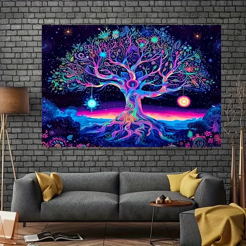 VIKAMA Colorful Starry Sky Tree of Life Tapestry Living Room Sofa Background Wall Tapestry Bedroom Esports Room Atmosphere Decor
