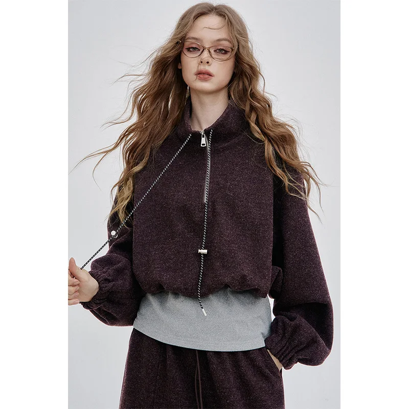 ELFSACK 2025 invierno nuevas llegadas Casual Color sólido versátil manga larga vestido con capucha conjunto para mujer