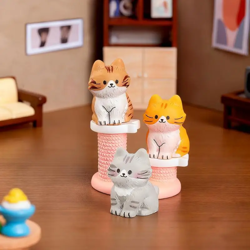 New.6PCS Cute Resin Cat Miniature Decorative Figurines Micro Landscape Dollhouse Model Kitten Ornaments Home Decoration Accessor