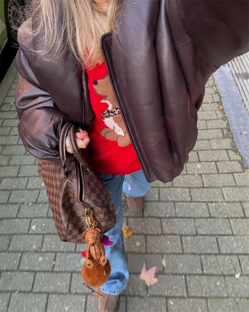 Abrigo con efecto de piel sintética para mujer, chaqueta acolchada con cremallera y solapa grande, estilo motero cálido informal a la moda de otoño e invierno