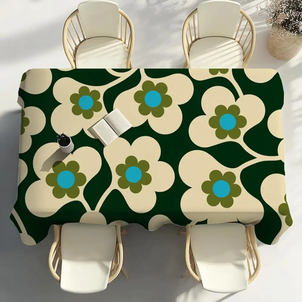 O-Orla Kiely Flower Table Cloth Home Party Picnic Dining Room Kitchen Desktop Patios Easy to Wipe Clean Stain-Proof