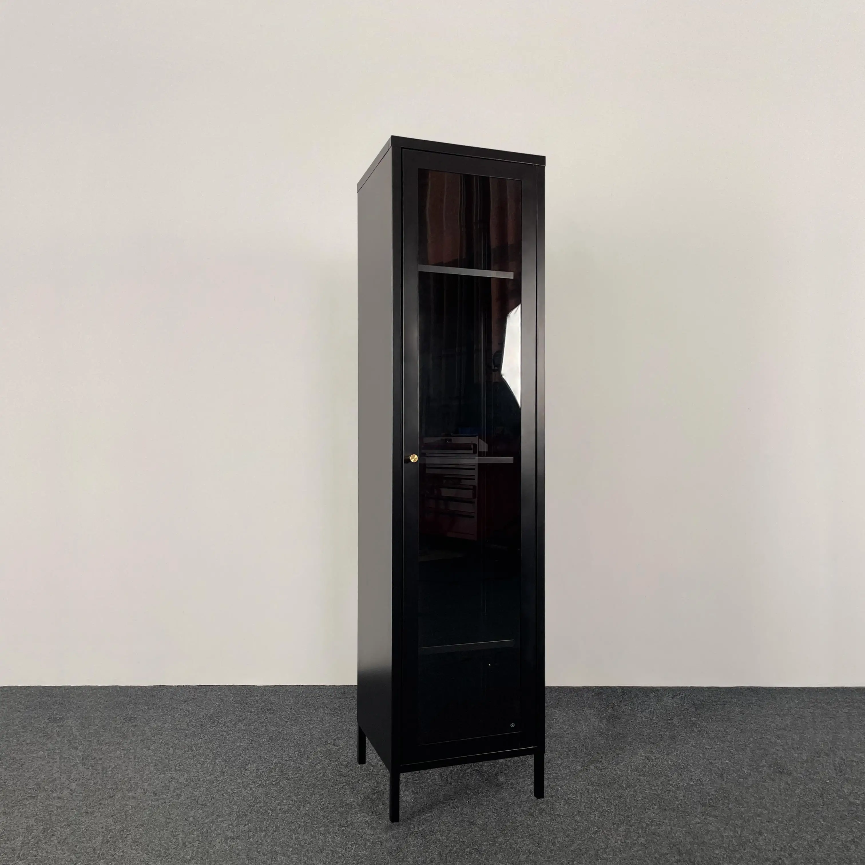 ！@Modern Metal Display Cabinet Home Metal Storage Cabinet Tall Thin Showcase for Living Room Bookshelf Bookcase with Glass Door