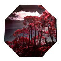 Forest Red Mangrove Automatic Umbrella Men Women Rain Windproof Outdoor Travel Sun Three Folding Umbrellas 8 Ribs Gift Parasol