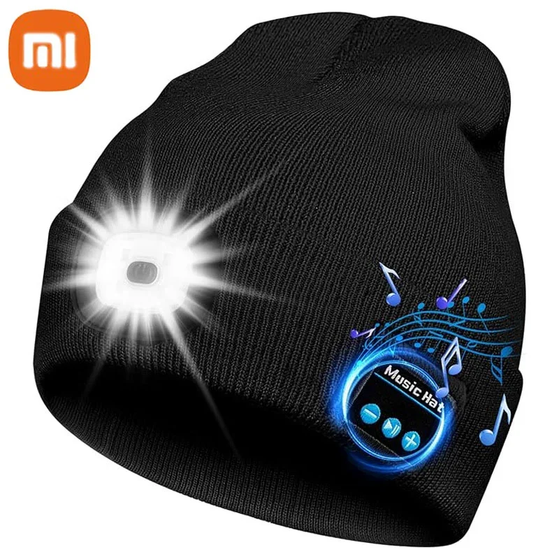 Original XIAOMI LED Light Bluetooth Warm Music Hat Headphones Sports Outdoor Earphone Removable Water Wash Cap Handfree Headset